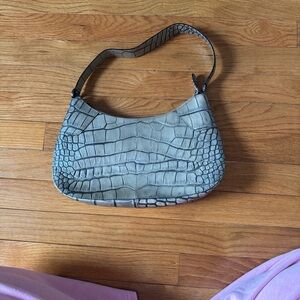 Monsac Grey Croc-Embossed Shoulder Bag